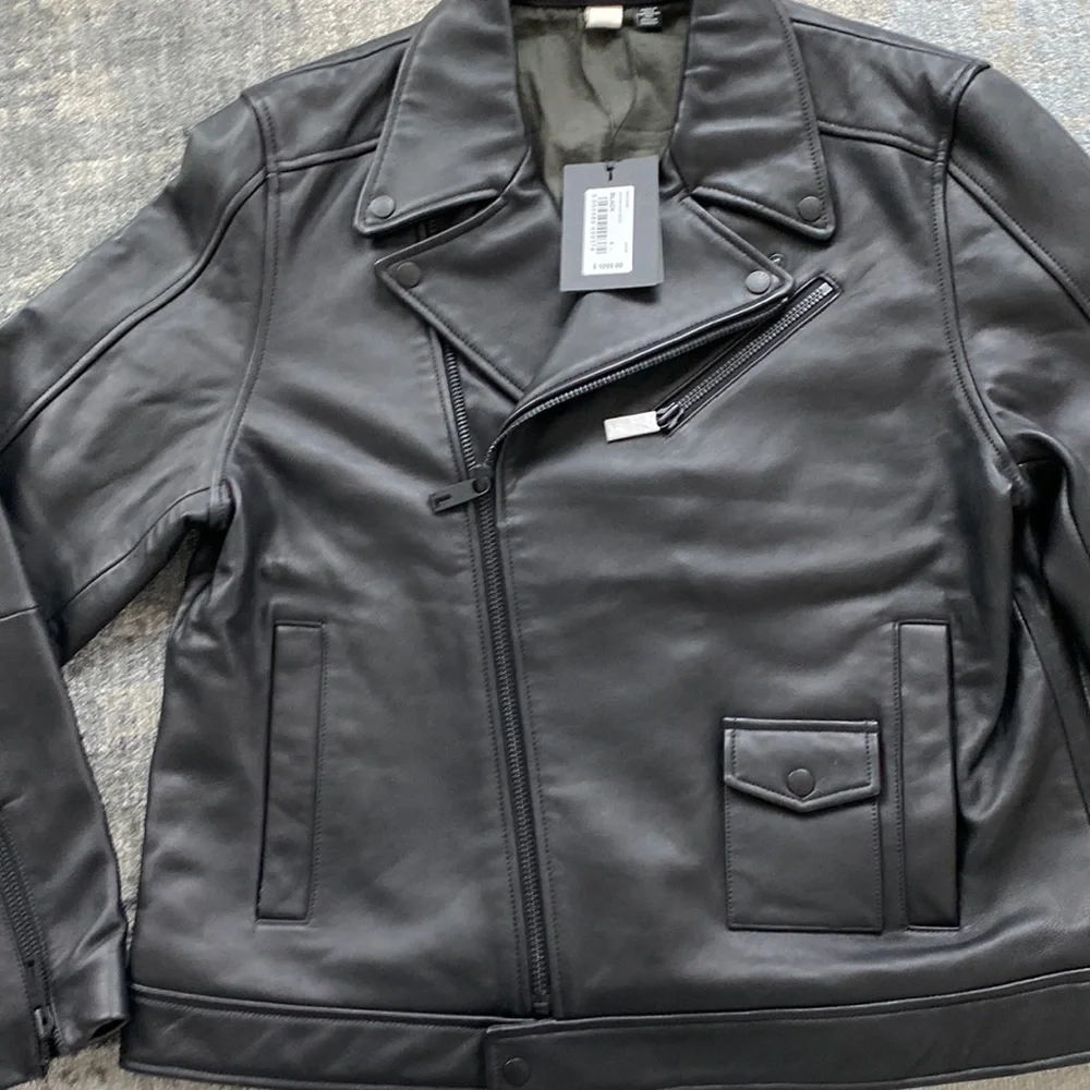 Brand NWT - Ted Baker Carve - Black Leather Biker Jacket - Size 4 (USA size L) - Picture 8 of 15
